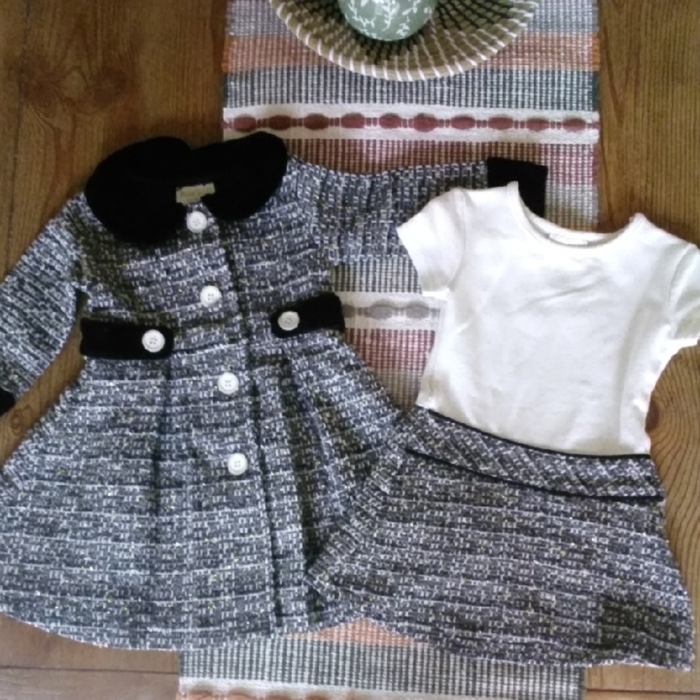 Girls Black & White Tweed Dress Coat Set